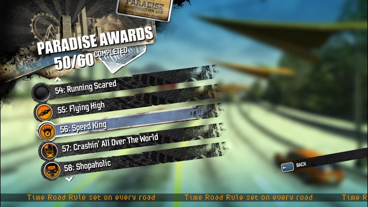 Burnout: Paradise - The Ultimate Box (Windows) screenshot: Paradise Awards (in-game achievements)