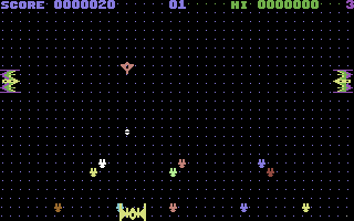 Quintic Warrior (Commodore 64) screenshot: Blasting Zoronian Mutants