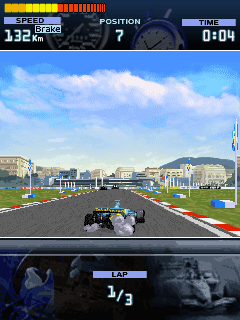 Alonso Racing 2006 (J2ME) screenshot: Small clouds appear when braking.