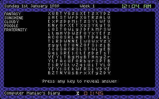 Computer Maniacs 1989 Diary (Commodore 64) screenshot: Wordsquare