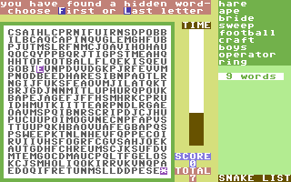 Computer-Wordsearch (Commodore 64) screenshot: Found a secret word