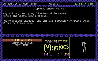 Computer Maniacs 1989 Diary (Commodore 64) screenshot: Fancy a snack?