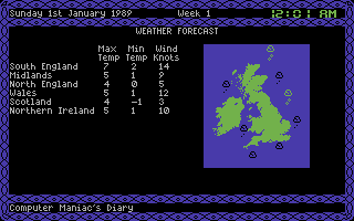 Computer Maniacs 1989 Diary (Commodore 64) screenshot: The weather in the UK