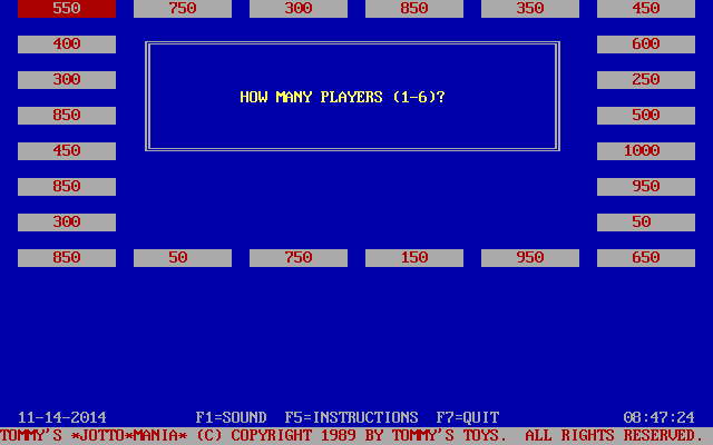 Tommy's Jottomania (DOS) screenshot: The start of a game. After the number of players is entered the game prompts for their names