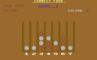 Connect 4 (Commodore 64) screenshot: Game in progress