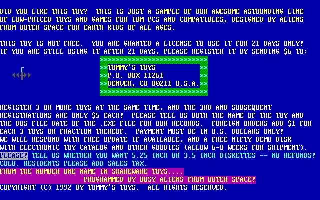 Tommy's Jottomania (DOS) screenshot: The game's exit screen