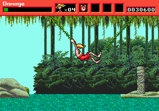 Greendog: The Beached Surfer Dude! (Genesis) screenshot: Swing on the vines