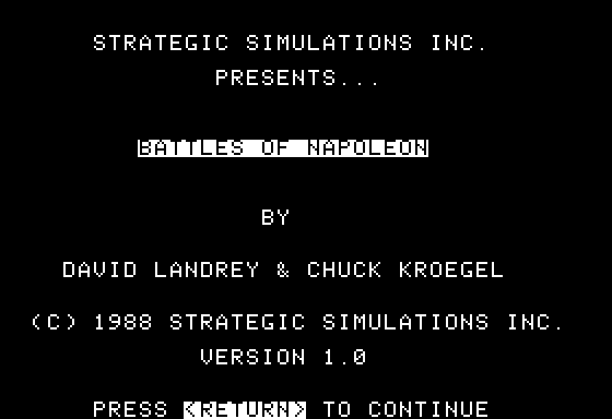 Battles of Napoleon (Apple II) screenshot: Title Screen