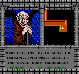 Swords and Serpents (NES) screenshot: Meeting an old man
