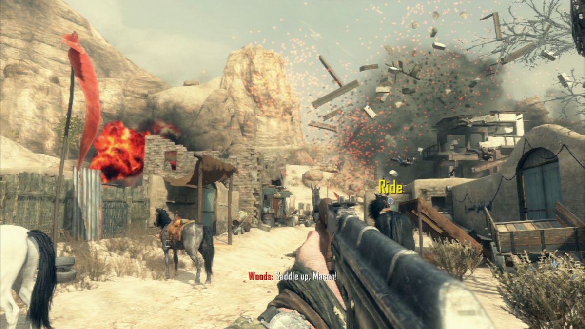 Call of Duty: Black Ops II (PlayStation 3) screenshot: The camp is under attack.