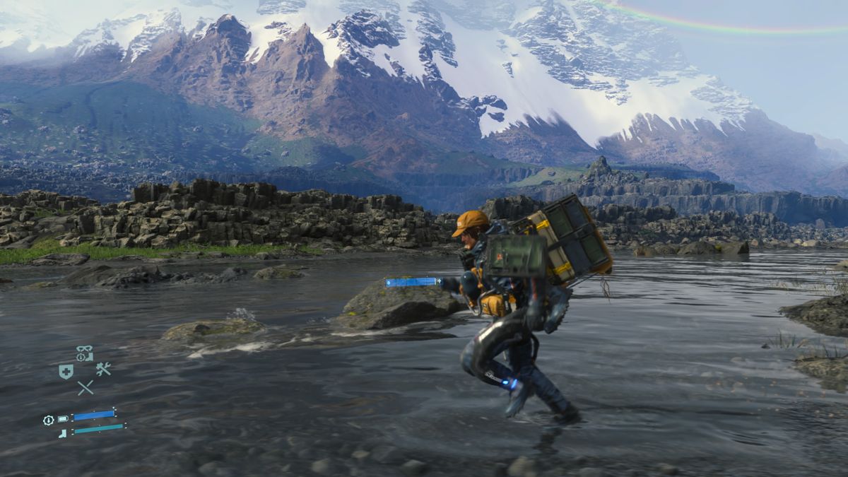 Death Stranding (PlayStation 4) screenshot: Dashing past the snowy mountain
