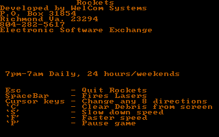 Rockets (DOS) screenshot: The game's title and instruction screen screen