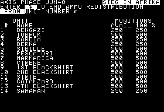 Sieg in Afrika (Apple II) screenshot: Partitioning Troop Supplies