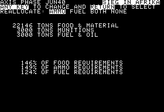 Sieg in Afrika (Apple II) screenshot: Supplies Status