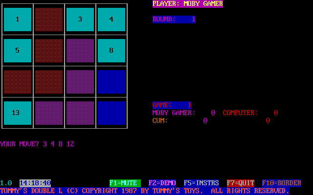 Tommy's Double L (DOS) screenshot: The start of a game The player is the purple-ish colour