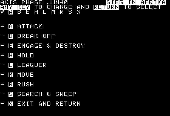 Sieg in Afrika (Apple II) screenshot: Issuing Orders to Troops