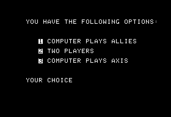 Sieg in Afrika (Apple II) screenshot: Main Menu
