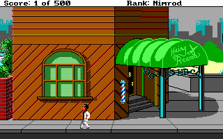 Leisure Suit Larry Goes Looking for Love (In Several Wrong Places) (DOS) screenshot: Outside the local Barbershop