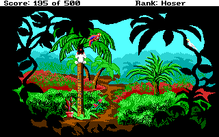 Leisure Suit Larry Goes Looking for Love (In Several Wrong Places) (DOS) screenshot: Looking for a way in the jungle - I'm never able to skip this scene...