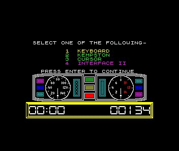 Super Cycle (ZX Spectrum) screenshot: Control selection