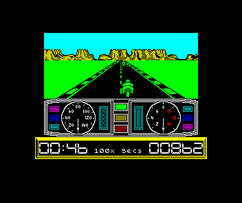 Super Cycle (ZX Spectrum) screenshot: Having the remaining time turned into points