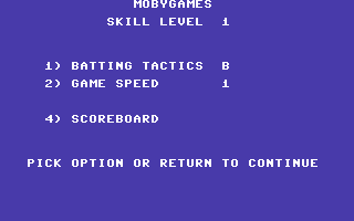 Cricket Master (Commodore 64) screenshot: Batting options