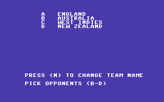 Cricket Master (Commodore 64) screenshot: Select your opponents
