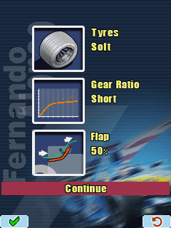 Alonso Racing 2006 (J2ME) screenshot: Car settings