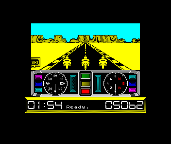 Super Cycle (ZX Spectrum) screenshot: This one's set in the deser