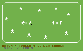 Cricket 64 (Commodore 64) screenshot: The ball is bowled