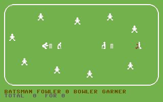 Cricket 64 (Commodore 64) screenshot: Here comes the bowler