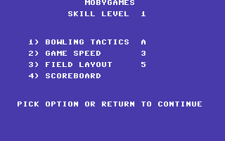 Cricket Master (Commodore 64) screenshot: Bowling options