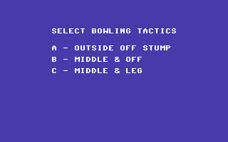 Cricket Master (Commodore 64) screenshot: Bowling tactics