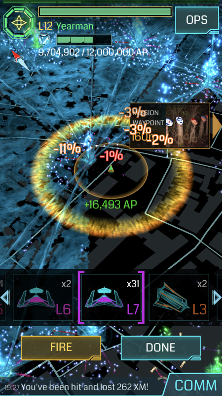 Ingress (iPhone) screenshot: Not bad, 16K AP for neutralizing a single portal.