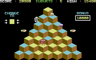 Cuddly Cuburt (Commodore 64) screenshot: A snake has appeared