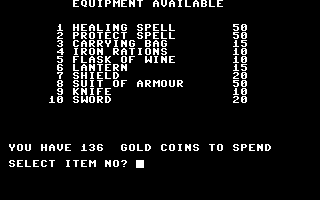 The Dungeons (Commodore 64) screenshot: Buy some equipment?