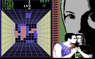 Welltris (Commodore 64) screenshot: Two walls now gone