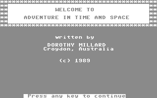 Adventure in Time and Space (Commodore 64) screenshot: Title Screen