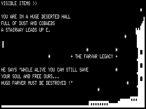 The Farvar Legacy (TRS-80) screenshot: Hugo Must be Destroyed