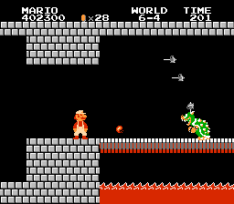 Super Mario Bros. (NES) screenshot: At later levels the fake Bowser become stronger