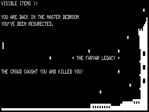 The Farvar Legacy (TRS-80) screenshot: Very Unhappy