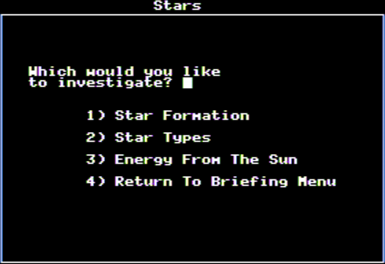 Planetary Construction Set (Apple II) screenshot: Information Regarding Star Types