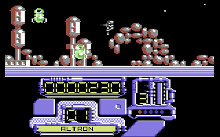 Pogotron (Commodore 64) screenshot: Blast or avoid the aliens