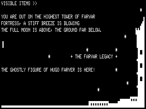 The Farvar Legacy (TRS-80) screenshot: Farver's Ghost Appears