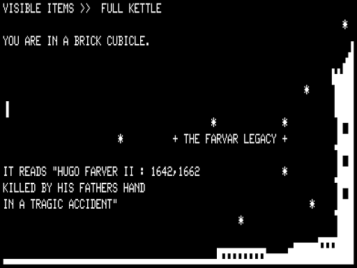 The Farvar Legacy (TRS-80) screenshot: Hugo Farver II's Grave