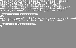 Adventure in Time and Space (Commodore 64) screenshot: Driving in your car