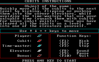 Cubits (DOS) screenshot: Instructions