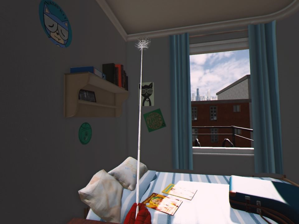 Spider-Man: Far from Home - Virtual Reality Experience (PlayStation 4) screenshot: Swinging out the window