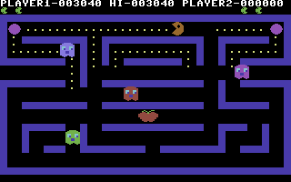 Munch Man (Commodore 64) screenshot: Level nearly cleared