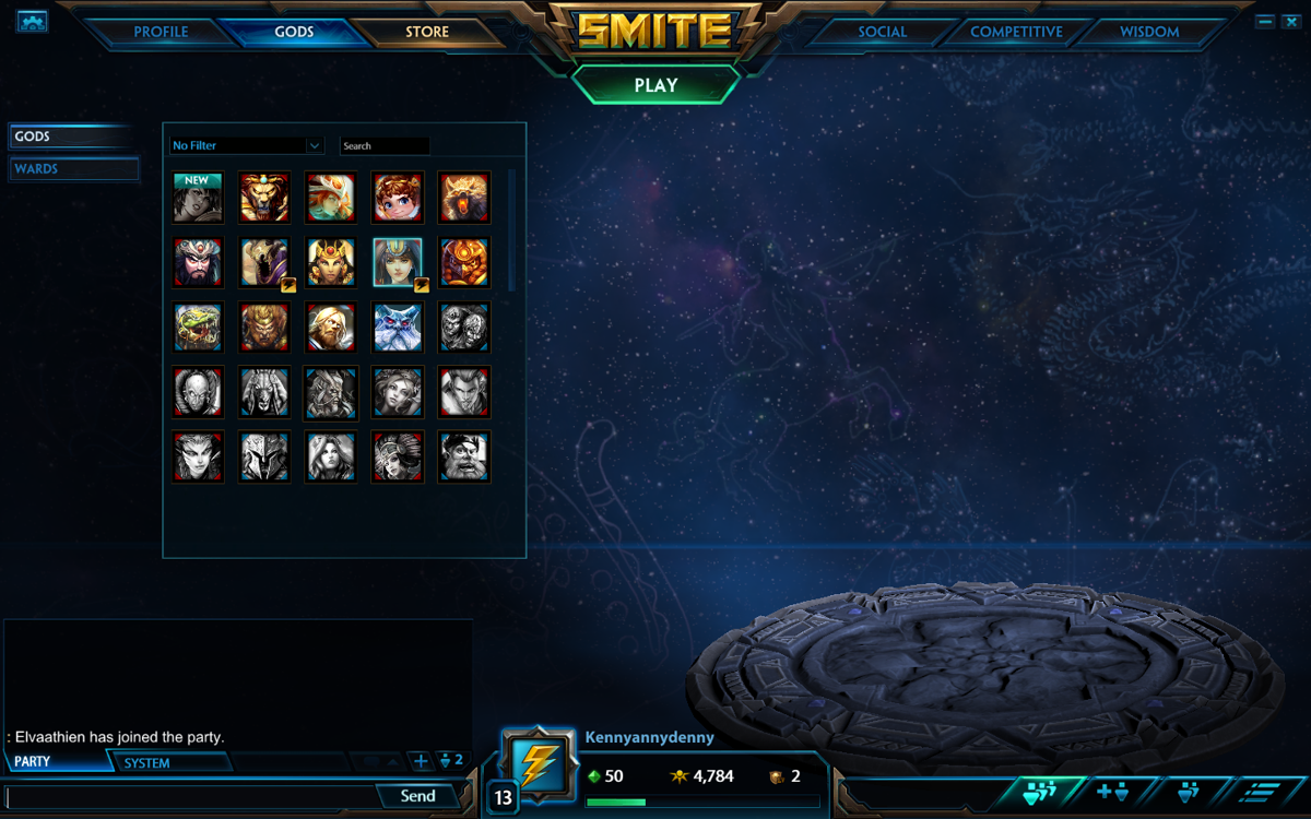 Smite: Battleground of the Gods (Windows) screenshot: From the main menu, players can choose gods and buy them.